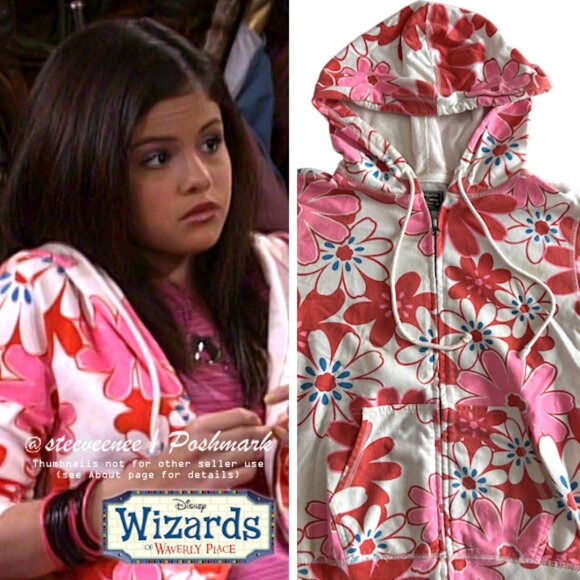 2000s Pink Red Floral Hoodie ASO Alex Russo - Picture 1 of 9